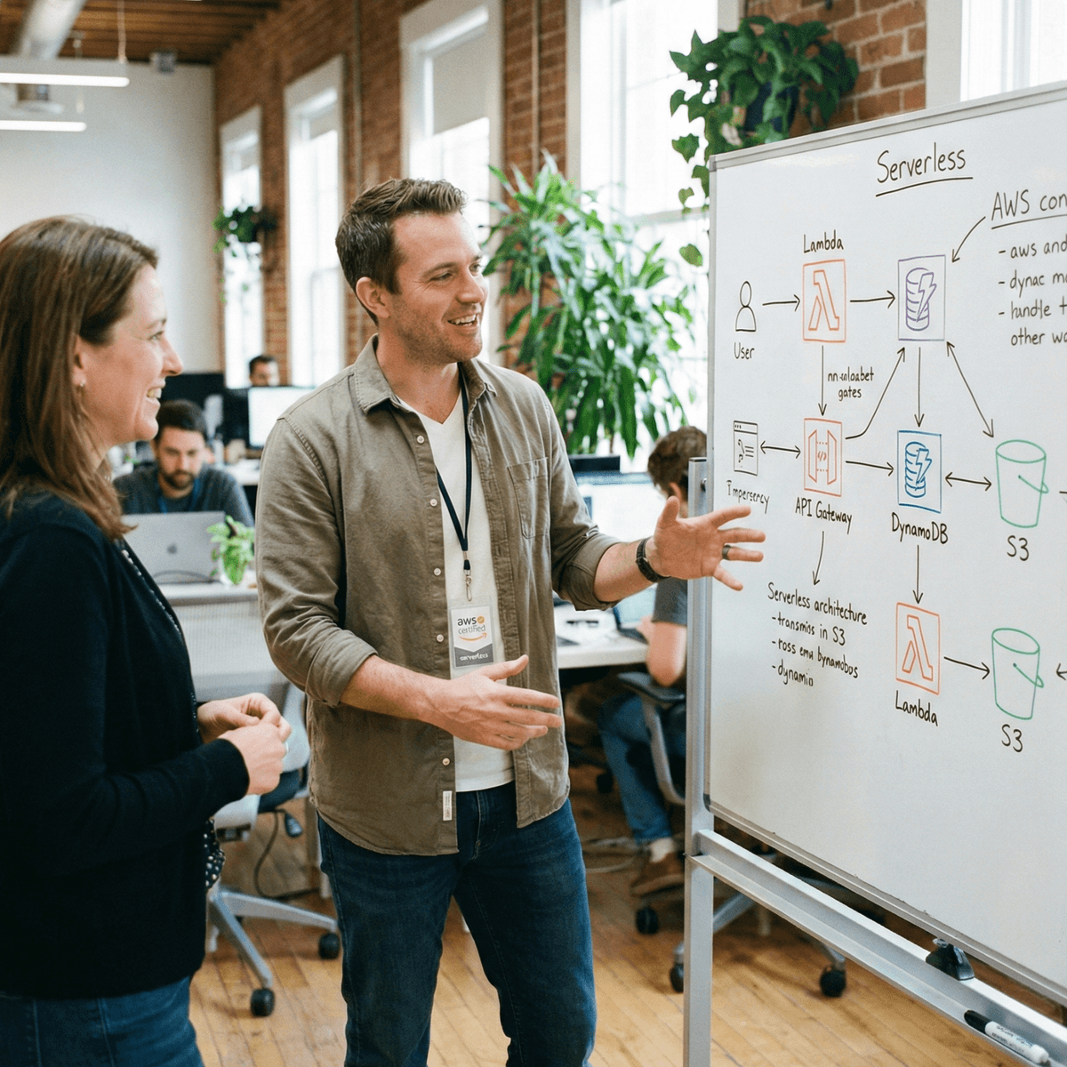 IT consultant explaining AWS cloud architecture to a client